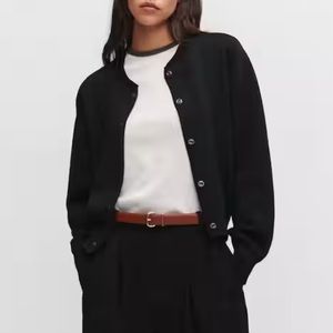 MANGO Round Neck Cardigan - Black - XS